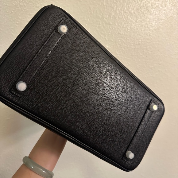 Black Leather Top-Handle Satchel with Silver Hardware - Picture 7 of 8